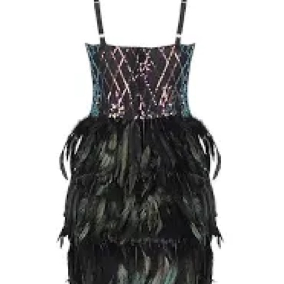 Sparkle & Shine Dress Short Sleeveless Spaghetti Strap Sequined with Feather - Picture 10 of 10